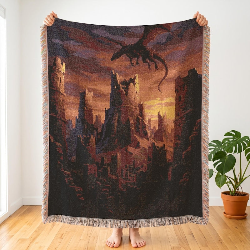 Tales from Earthsea Inspired Woven Blanket, Epic Anime Dragon Throw