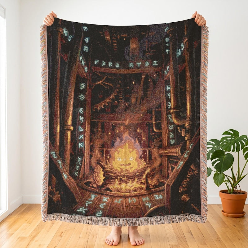 Calcifer Inspired Woven Blanket, Howl's Moving Castle, Magical Mechanical Throw