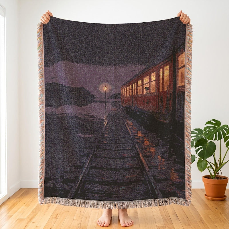 Anime Sea Railway Woven Blanket, Nostalgic Spirited Away Inspired Throw