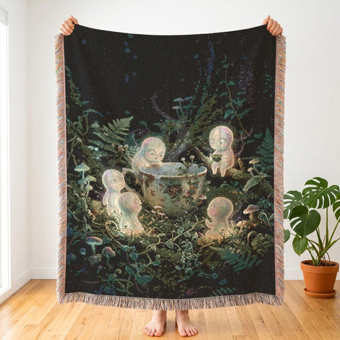 Whimsical Midnight Tea Party Woven Throw