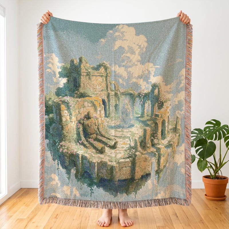 Castle in the Sky Inspired Floating Ruins Woven Blanket