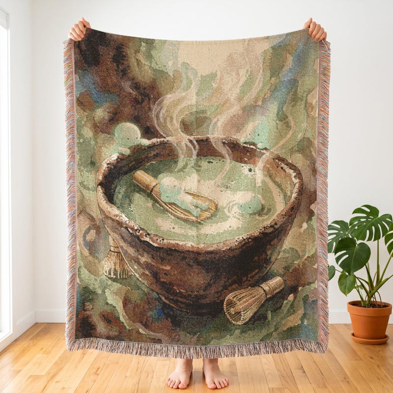 Frothy Matcha Smiski Inspired Woven Throw
