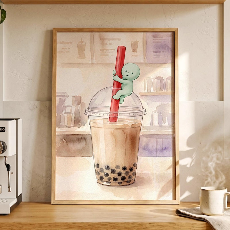 Boba Tea Wall Art, Smiski Inspired Poster