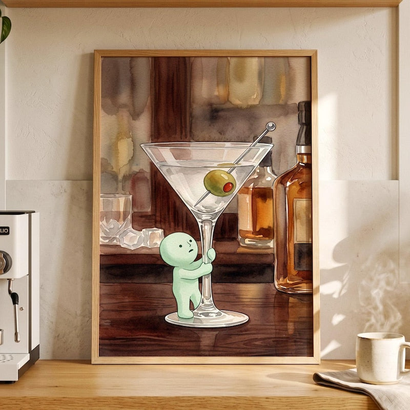 Martini Glass Art, Smiski Inspired Print