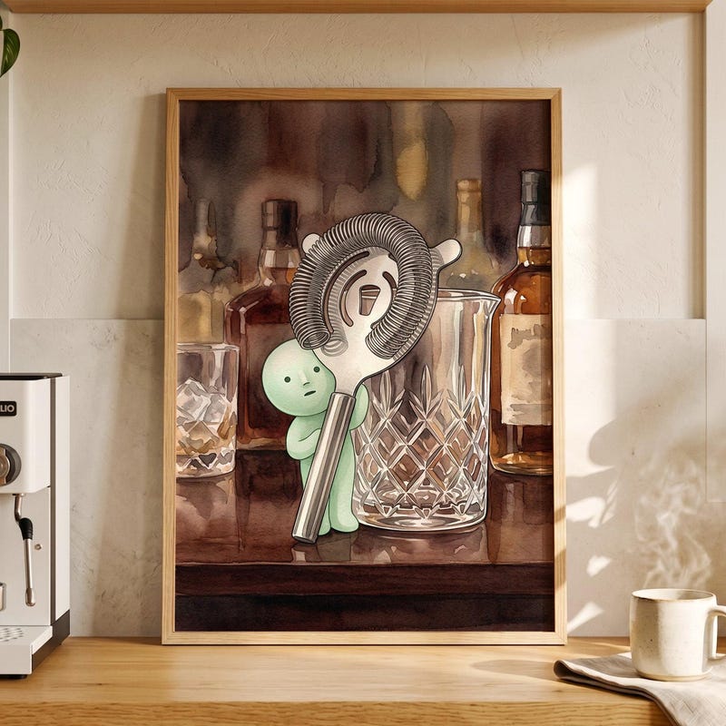 Cocktail Strainer Art, Smiski Inspired Poster