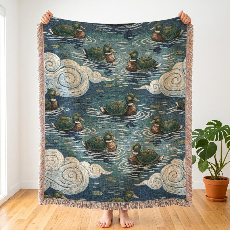 Turtle Duck Pond Woven Blanket | ATLA Inspired Kawaii Anime Room Tapestry