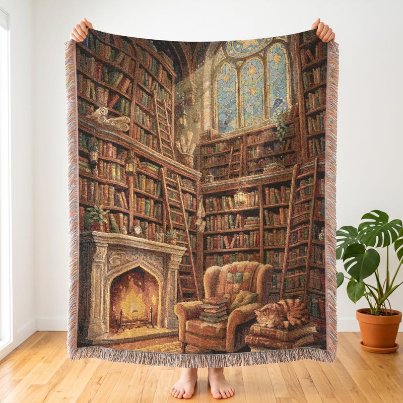 Magical Anime Library Blanket | Ghibli Inspired Cozy Throw