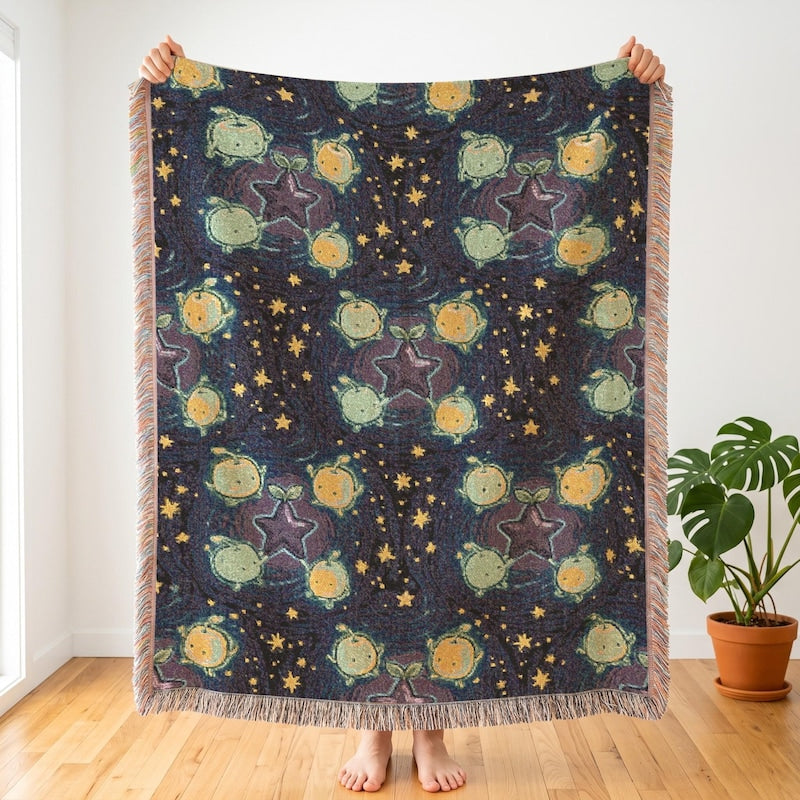 Stardew Valley Stardrop Woven Blanket, Cosmic Junimo Art