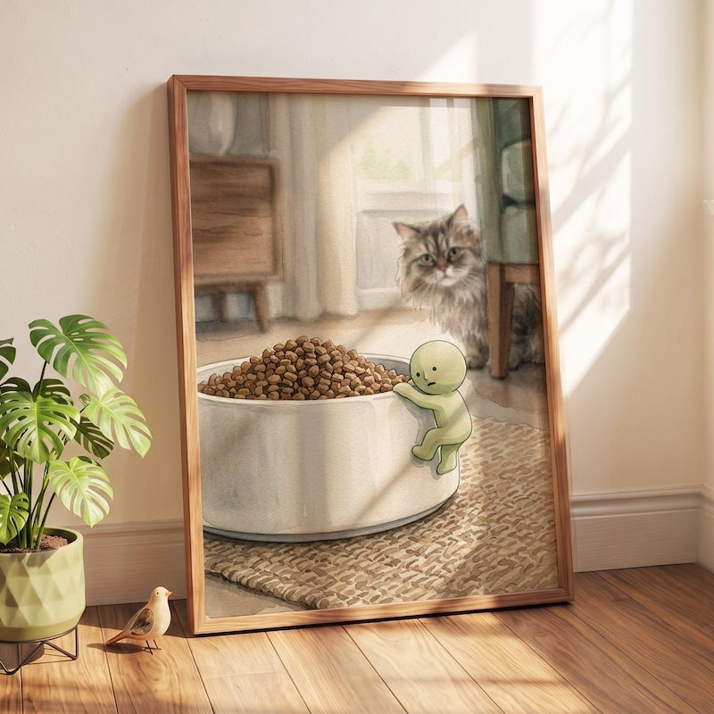 Funny Cat Decor, Smiski Inspired Wall Art