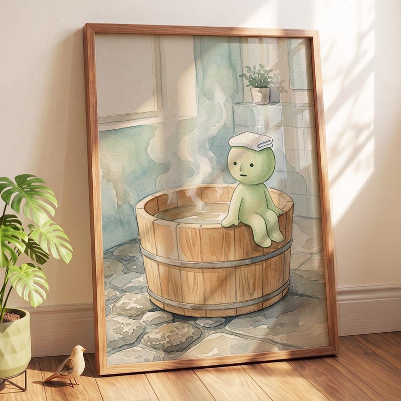 Smiski Inspired Wall Art Print, Japanese Spa Art