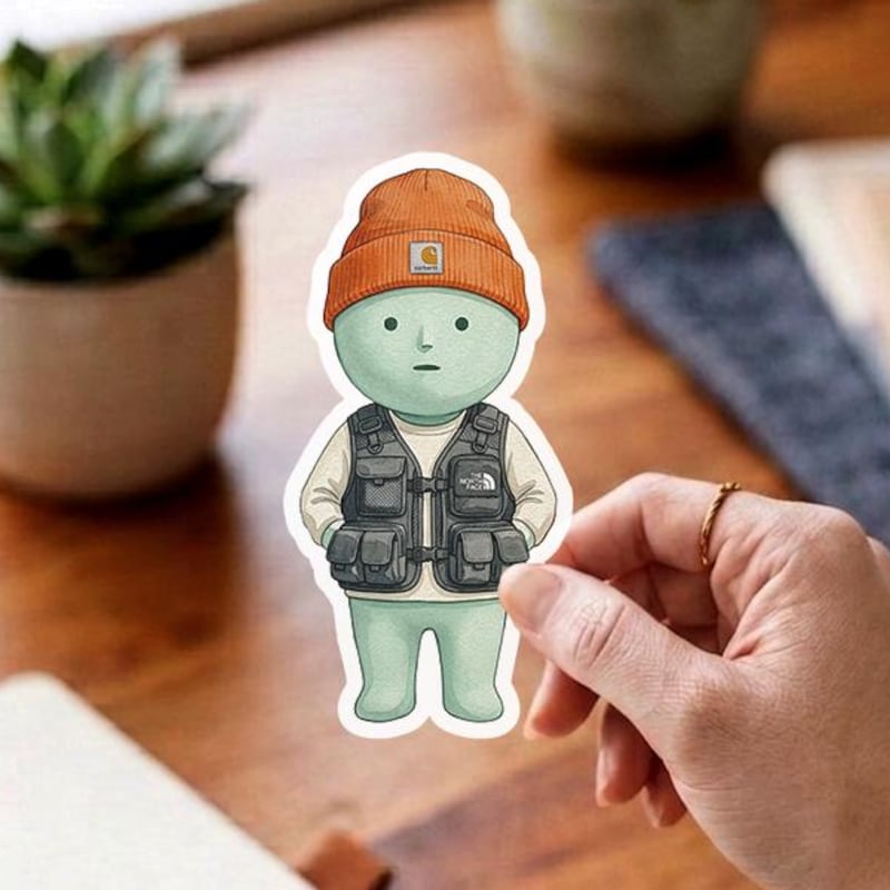 GORPCORE Smiski Inspired Sticker, The North Face Utility Vest Decal