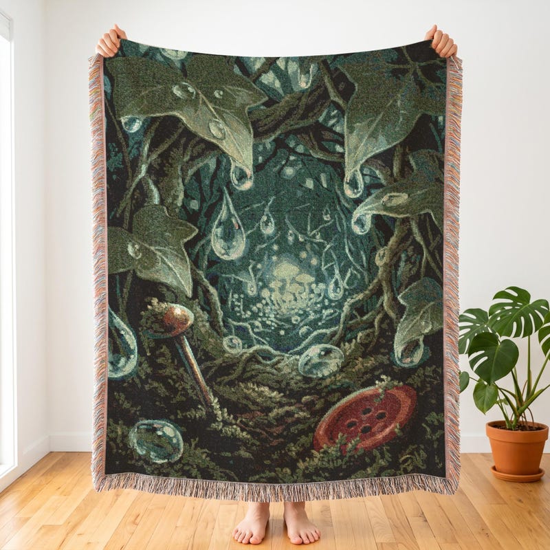 Arrietty Inspired Woven Tapestry, Macro Botanical Throw