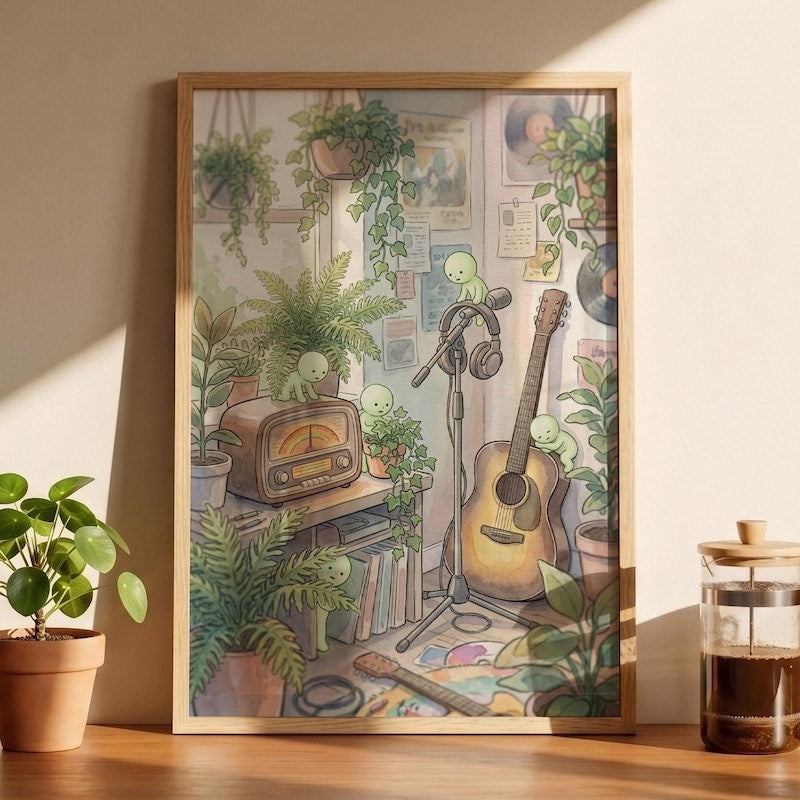 Smiski Inspired Print, Cozy Studio Kawaii Wall Art
