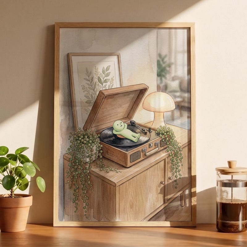 Smiski Inspired Print, Retro Record Player Wall Art
