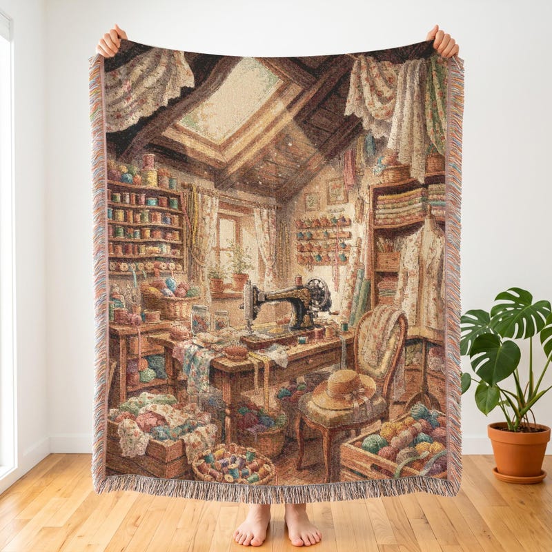 Howls Moving Castle Inspired Woven Blanket, Cozy Sewing Art