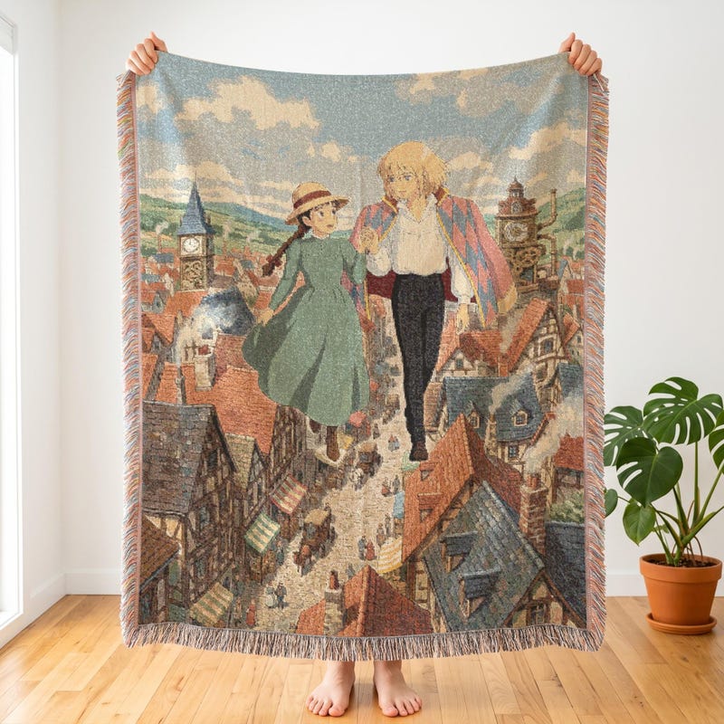 Howls Moving Castle Inspired Woven Blanket, Air Stroll