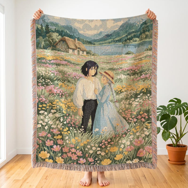 Howls Moving Castle Inspired Woven Blanket, Secret Meadow