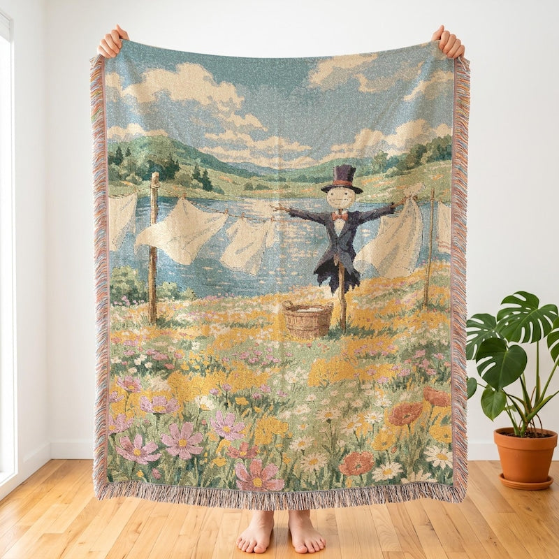 Howls Moving Castle Inspired Woven Blanket, Turnip Head, Laundry Day Helper
