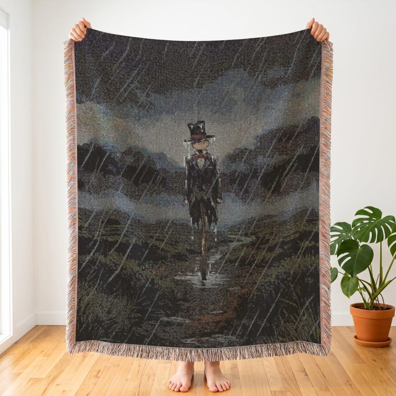 Turnip Head, Howls Moving Castle Inspired Woven Blanket, Rainstorm