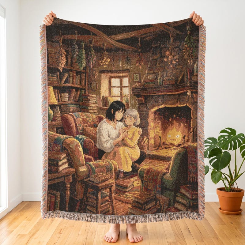 Howls Moving Castle Inspired Woven Blanket, Cozy Hearth