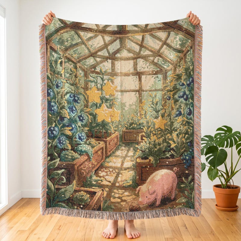 Stardew Valley Inspired Woven Blanket, Greenhouse, Truffle Pig