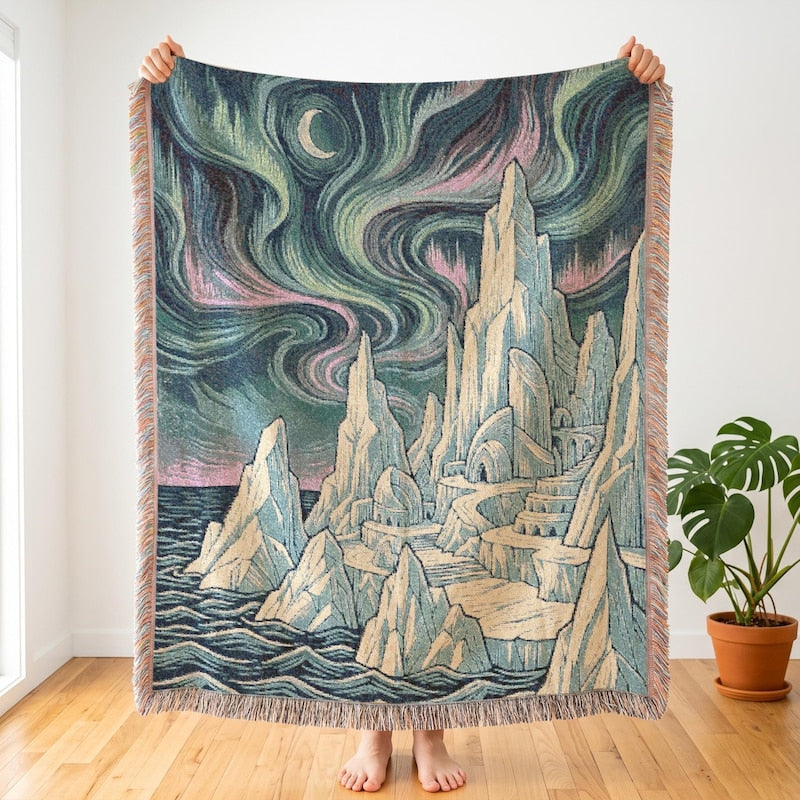 Northern Water Tribe Blanket | ATLA Inspired, Anime Glacier Aurora Tapestry