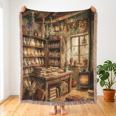 Witch Apothecary Woven Throw | Howl Inspired Cottagecore Art