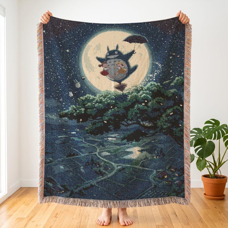 Totoro Inspired Blanket, Nostalgic Anime Woven Throw