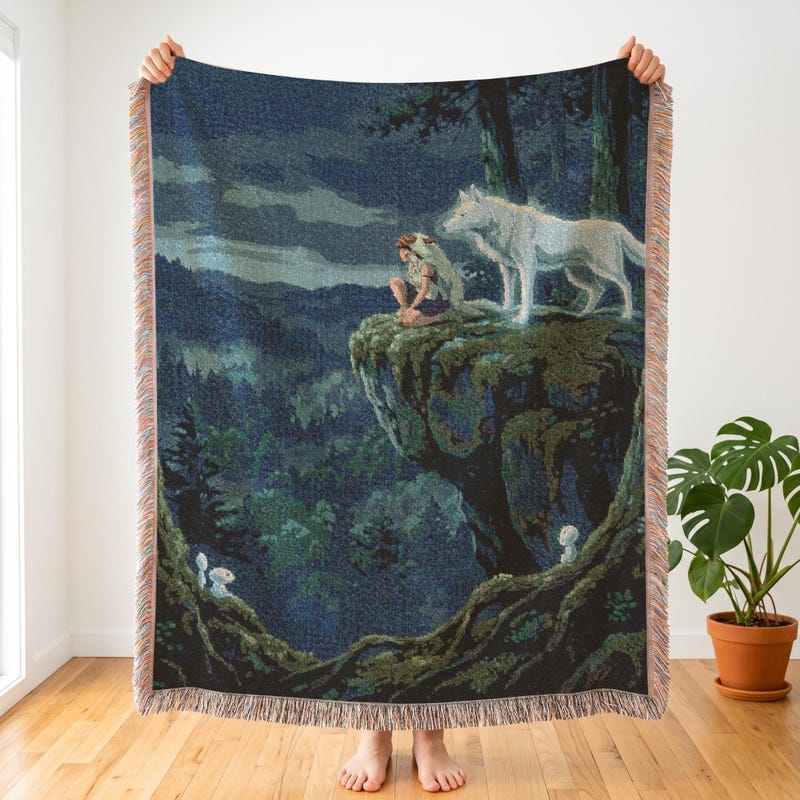 Mononoke Inspired Blanket, Sweeping Anime Woven Throw