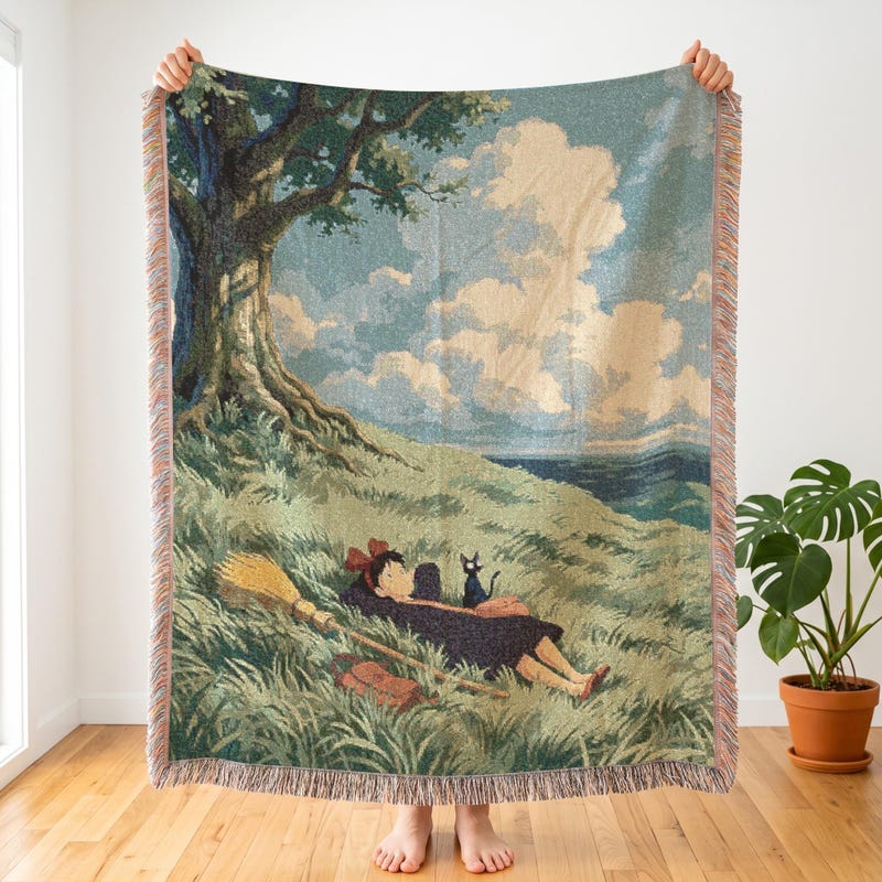 Kiki Inspired Blanket, Atmospheric Anime Woven Throw