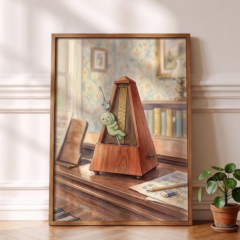 Smiski Inspired Poster, Piano Metronome Musical Wall Art Print