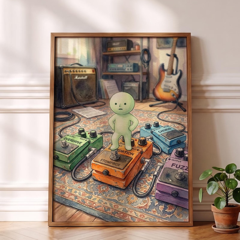 Smiski Inspired Poster, Vibrant Guitar Pedal Room Decor Print
