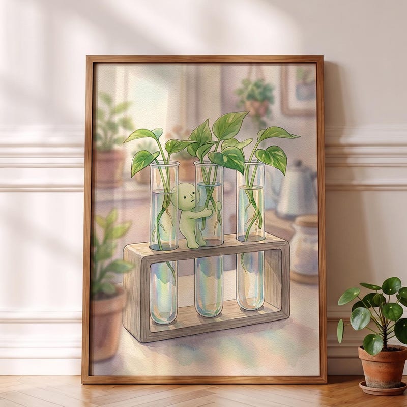 Smiski Inspired Poster, Glass Propagation Tube Botanical Art