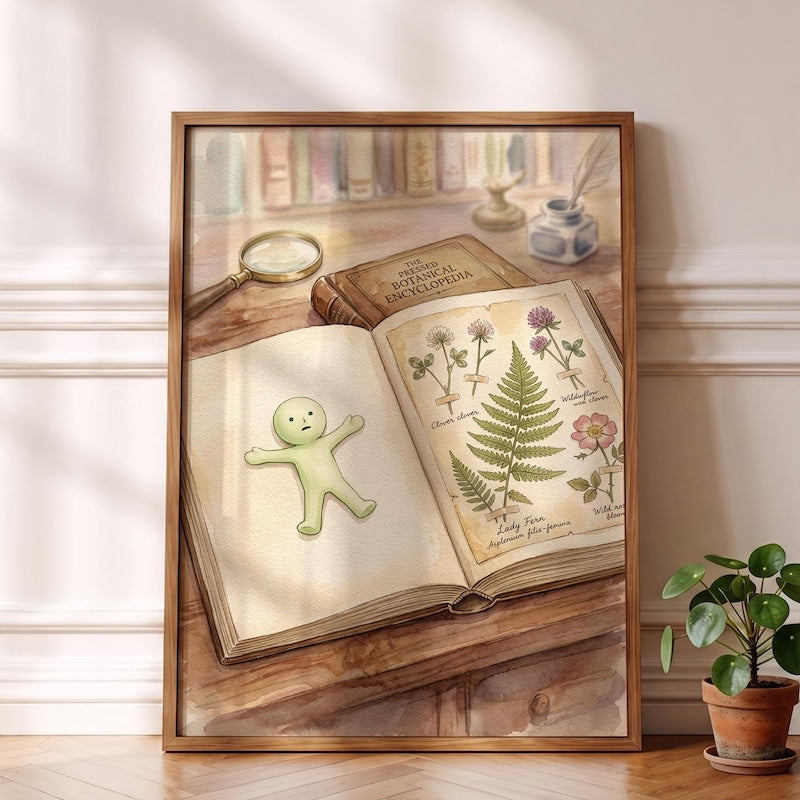 Smiski Inspired Poster, Pressed Botanical Encyclopedia Decor