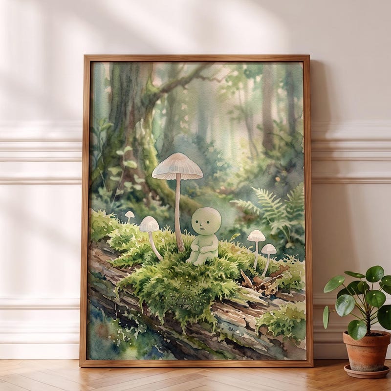 Smiski Inspired Poster, Whimsical Forest Mushroom Wall Art