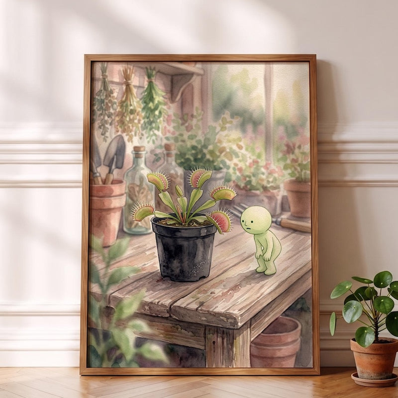 Smiski Inspired Poster, Quirky Venus Flytrap Botanical Poster