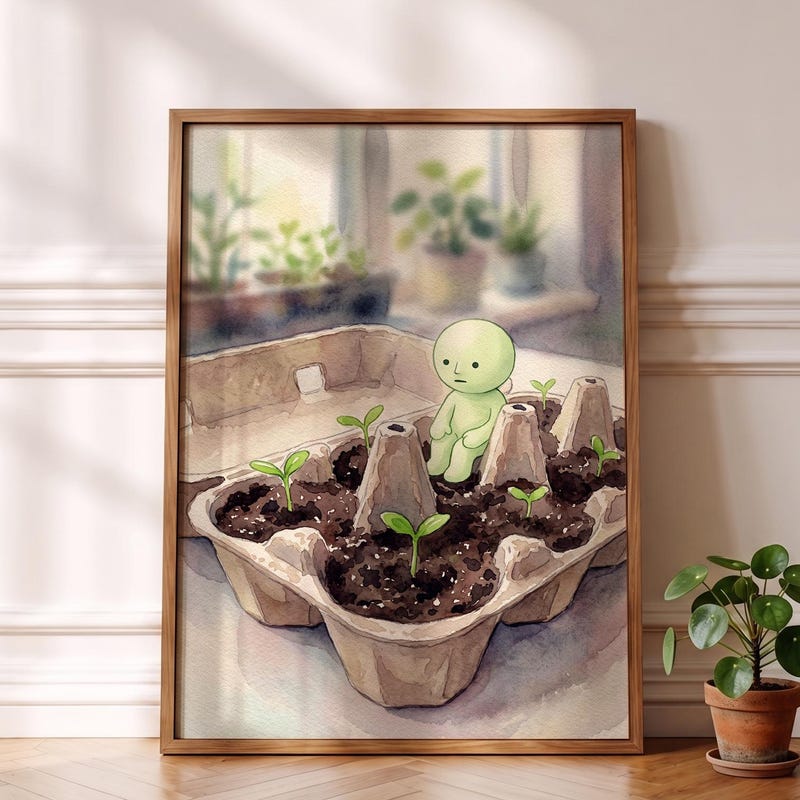 Smiski Inspired Poster, Cute Nursery Seedling Plant Decor