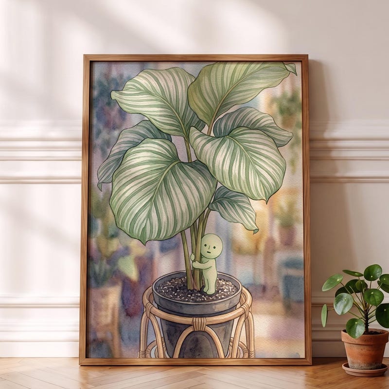 Smiski Inspired Poster, Calathea Canopy Botanical Wall Art