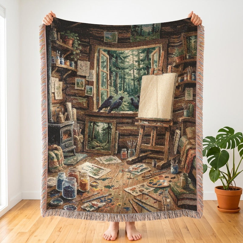 Kikis Delivery Service Inspired Woven Blanket, Artist Cabin