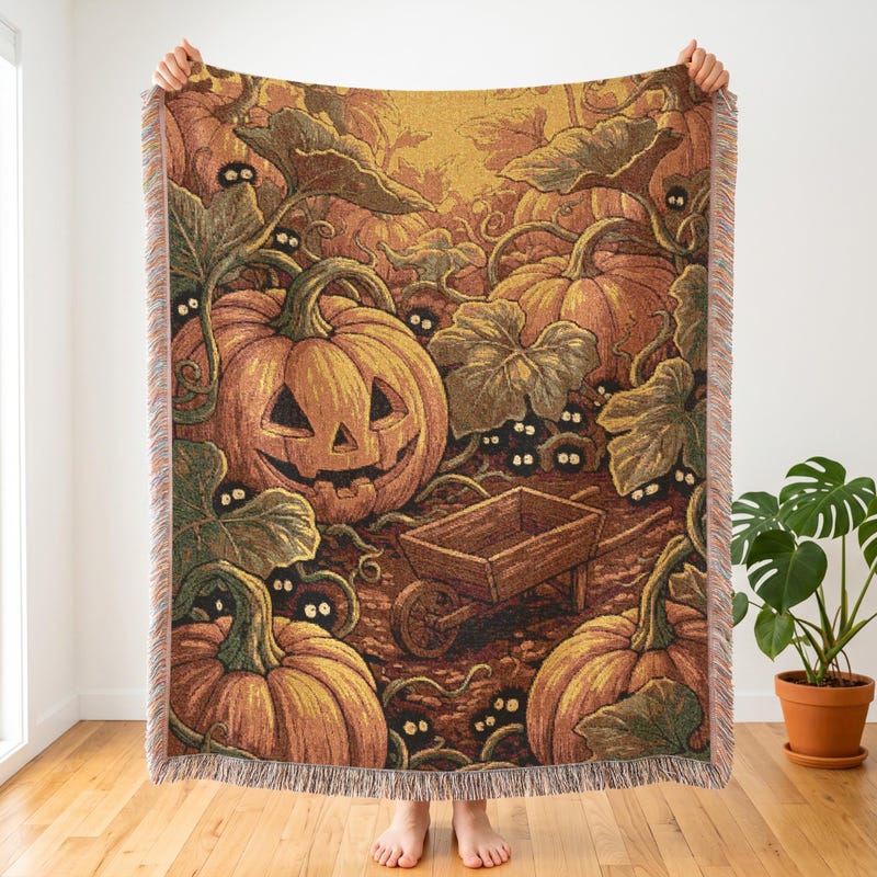 Studio Ghibli Inspired Woven Blanket, Giant Autumn Pumpkin