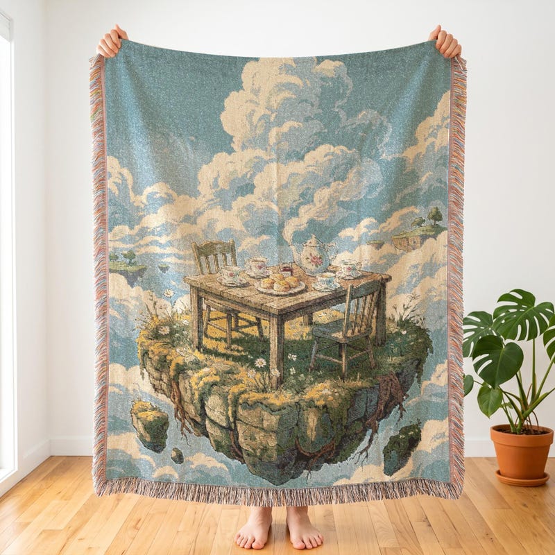 Castle In The Sky Inspired Woven Blanket, Cloud Tea Party