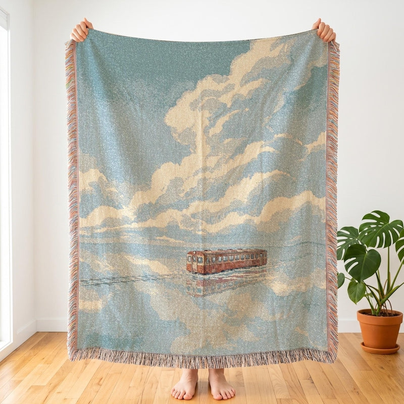 Spirited Away Inspired Woven Blanket, Ocean Railway