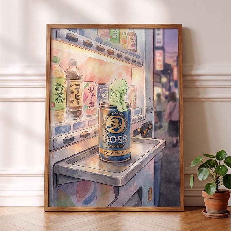 Boss Coffee Smiski Inspired Poster, Japanese Art