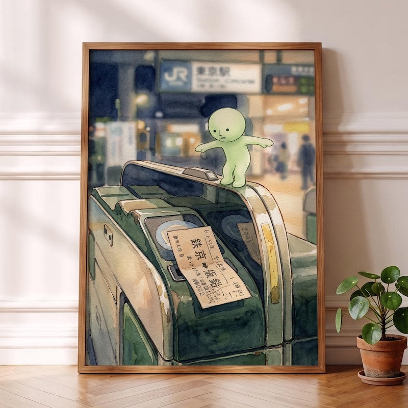 Ticket Gate Smiski Inspired Poster, Japanese Decor