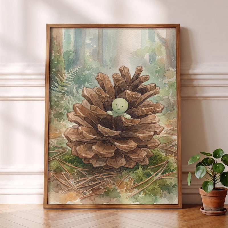 Pinecone Fortress Smiski Inspired Poster, Ghibli