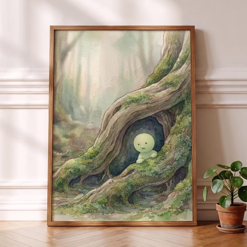 Ginkgo Root Cave Smiski Inspired Poster, Cozy Art