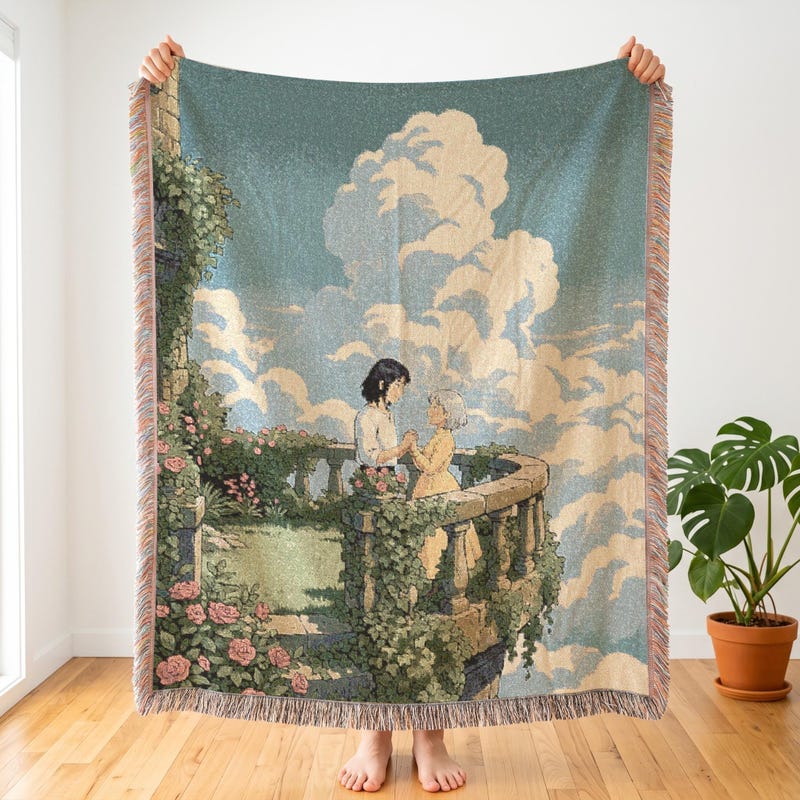Howls Moving Castle Inspired Woven Blanket, Sky Garden