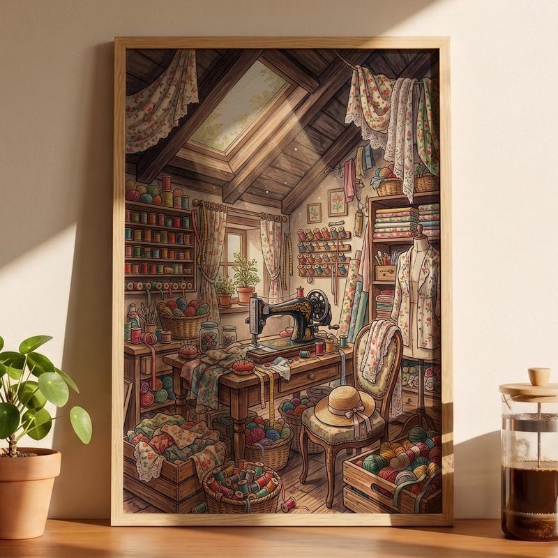 Seamstress Attic Framed Poster, Howls Moving Castle Inspired