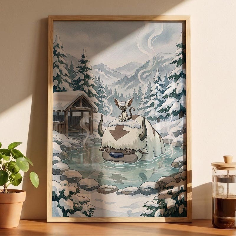 Winter Hot Spring Framed Poster, ATLA  Appa Inspired Decor