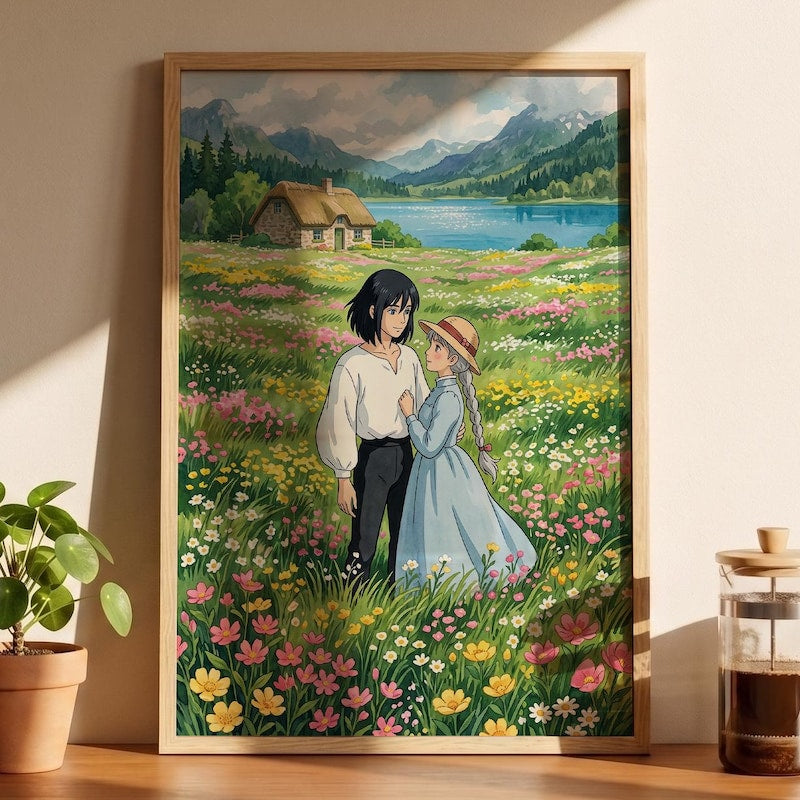Secret Meadow Framed Poster, Howls Moving Castle Inspired